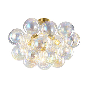 LightFixturesUSA - Glam Iridescent Glass Cluster Bubble Semi Flush Chandelier - Chandelier - White+Brass (Pre - Order & Arrive in 2 Weeks) - 