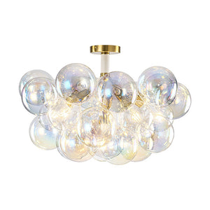 LightFixturesUSA - Glam Iridescent Glass Cluster Bubble Semi Flush Chandelier - Chandelier - White+Brass (Pre - Order & Arrive in 2 Weeks) - 