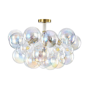 LightFixturesUSA - Glam Iridescent Glass Cluster Bubble Semi Flush Chandelier - Chandelier - White+Brass (Pre - Order & Arrive in 2 Weeks) - 