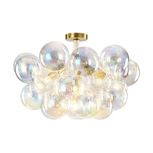 LightFixturesUSA - Glam Iridescent Glass Cluster Bubble Semi Flush Chandelier - Chandelier - White+Brass (Pre - Order & Arrive in 2 Weeks) - 