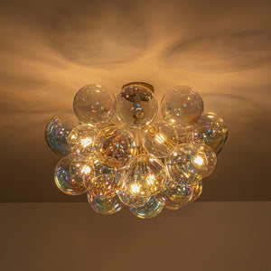 LightFixturesUSA - Glam Iridescent Glass Cluster Bubble Semi Flush Chandelier - Chandelier - White+Brass (Pre - Order & Arrive in 2 Weeks) - 
