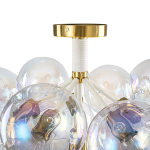 LightFixturesUSA - Glam Iridescent Glass Cluster Bubble Semi Flush Chandelier - Chandelier - White+Brass (Pre - Order & Arrive in 2 Weeks) - 