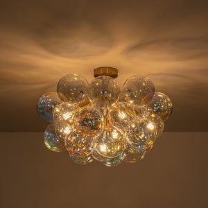 LightFixturesUSA - Glam Iridescent Glass Cluster Bubble Semi Flush Chandelier - Chandelier - White+Brass (Pre - Order & Arrive in 2 Weeks) - 