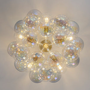 LightFixturesUSA - Glam Iridescent Glass Cluster Bubble Semi Flush Chandelier - Chandelier - White+Brass (Pre - Order & Arrive in 2 Weeks) - 