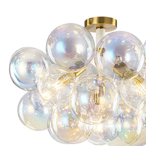 LightFixturesUSA - Glam Iridescent Glass Cluster Bubble Semi Flush Chandelier - Chandelier - White+Brass (Pre - Order & Arrive in 2 Weeks) - 