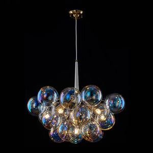 LightFixturesUSA - Glam Iridescent Glass Globe Cluster Bubble Chandelier - Chandelier - White+Brass (Pre - Order) - 