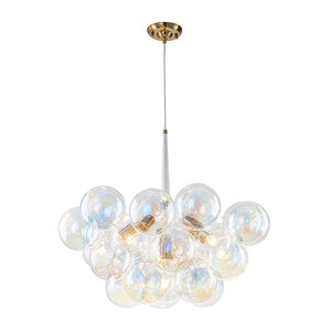 LightFixturesUSA - Glam Iridescent Glass Globe Cluster Bubble Chandelier - Chandelier - White+Brass (Pre - Order) - 