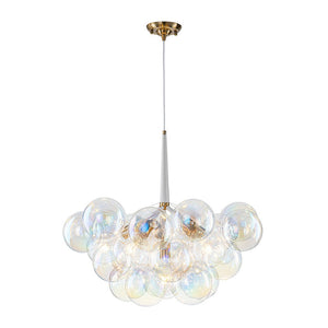 LightFixturesUSA - Glam Iridescent Glass Globe Cluster Bubble Chandelier - Chandelier - White+Brass (Pre - Order) - 