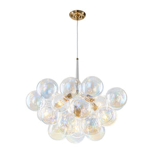 LightFixturesUSA - Glam Iridescent Glass Globe Cluster Bubble Chandelier - Chandelier - White+Brass (Pre - Order) - 