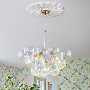 LightFixturesUSA - Glam Iridescent Glass Globe Cluster Bubble Chandelier - Chandelier - White+Brass (Pre - Order) - 