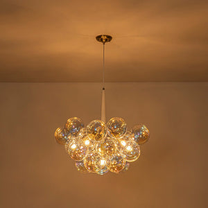 LightFixturesUSA - Glam Iridescent Glass Globe Cluster Bubble Chandelier - Chandelier - White+Brass (Pre - Order) - 