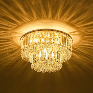 LightFixturesUSA - Glam Luxe 2 - Tier Crystal Round Semi Flush Mount Light - Ceiling Light - 9.8 in - 