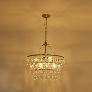 LightFixturesUSA - Glam Luxe Brass Tiered Crystal Raindrop Round Chandelier - Chandelier - Brass - 