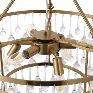 LightFixturesUSA - Glam Luxe Brass Tiered Crystal Raindrop Round Chandelier - Chandelier - Brass - 