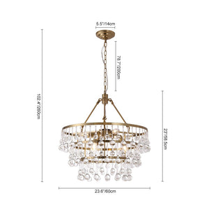 LightFixturesUSA - Glam Luxe Brass Tiered Crystal Raindrop Round Chandelier - Chandelier - Brass - 