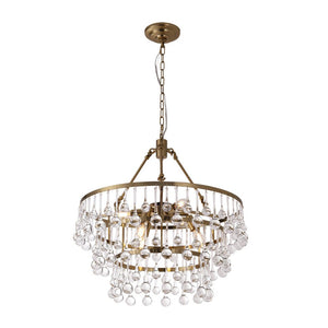 LightFixturesUSA - Glam Luxe Brass Tiered Crystal Raindrop Round Chandelier - Chandelier - Brass - 