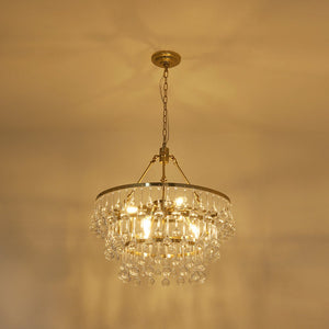 LightFixturesUSA - Glam Luxe Brass Tiered Crystal Raindrop Round Chandelier - Chandelier - Brass - 