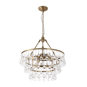 LightFixturesUSA - Glam Luxe Brass Tiered Crystal Raindrop Round Chandelier - Chandelier - Brass - 