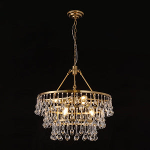 LightFixturesUSA - Glam Luxe Brass Tiered Crystal Raindrop Round Chandelier - Chandelier - Brass - 