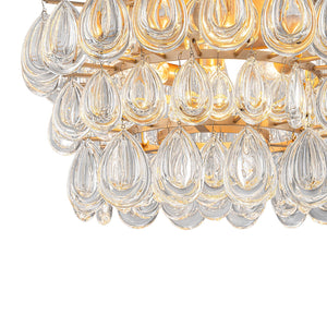 LightFixturesUSA-Glam Luxe Round Tiered Crystal Teardrop Semi Flush Mount-Ceiling Light-Brass-