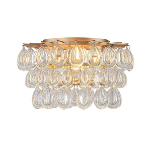 LightFixturesUSA-Glam Luxe Round Tiered Crystal Teardrop Semi Flush Mount-Ceiling Light-Brass-