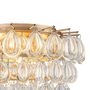 LightFixturesUSA-Glam Luxe Round Tiered Crystal Teardrop Semi Flush Mount-Ceiling Light-Brass-