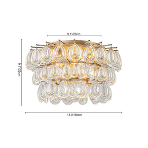LightFixturesUSA-Glam Luxe Round Tiered Crystal Teardrop Semi Flush Mount-Ceiling Light-Brass-