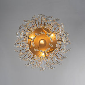 LightFixturesUSA-Glam Luxe Round Tiered Crystal Teardrop Semi Flush Mount-Ceiling Light-Brass-