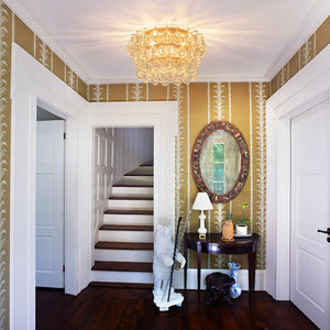 LightFixturesUSA-Glam Luxe Round Tiered Crystal Teardrop Semi Flush Mount-Ceiling Light-Brass-