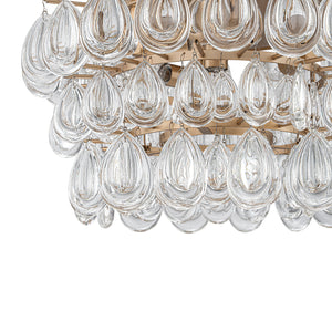LightFixturesUSA-Glam Luxe Round Tiered Crystal Teardrop Semi Flush Mount-Ceiling Light-Brass-