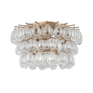 LightFixturesUSA-Glam Luxe Round Tiered Crystal Teardrop Semi Flush Mount-Ceiling Light-Brass-
