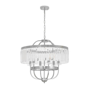 LightFixturesUSA-Glam Luxury 6-Light Faceted Crystal Round Cage Chandelier-Chandelier-Chrome-