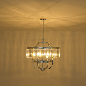 LightFixturesUSA-Glam Luxury 6-Light Faceted Crystal Round Cage Chandelier-Chandelier-Chrome-