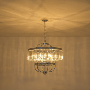 LightFixturesUSA-Glam Luxury 6-Light Faceted Crystal Round Cage Chandelier-Chandelier-Chrome-