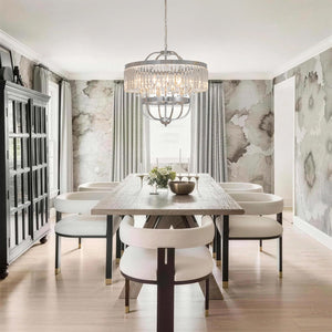 LightFixturesUSA-Glam Luxury 6-Light Faceted Crystal Round Cage Chandelier-Chandelier-Chrome-