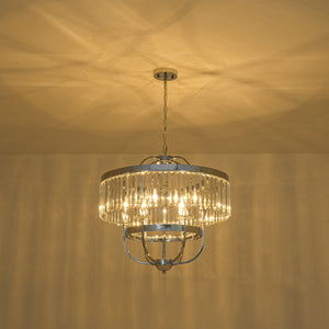 LightFixturesUSA-Glam Luxury 6-Light Faceted Crystal Round Cage Chandelier-Chandelier-Chrome-