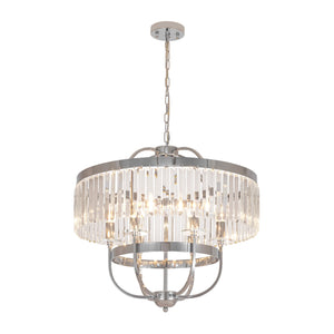 LightFixturesUSA-Glam Luxury 6-Light Faceted Crystal Round Cage Chandelier-Chandelier-Chrome-