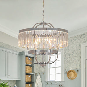 LightFixturesUSA-Glam Luxury 6-Light Faceted Crystal Round Cage Chandelier-Chandelier-Chrome-