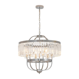 LightFixturesUSA-Glam Luxury 6-Light Faceted Crystal Round Cage Chandelier-Chandelier-Chrome-