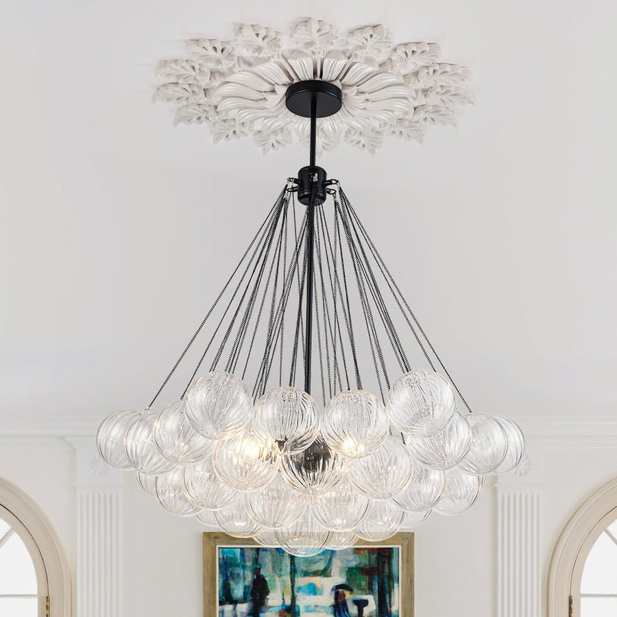 LightFixturesUSA - Glam Ribbed Glass Globe Textured Bubble Cluster Chandelier - Chandelier - Straight Ribbed Glass - 