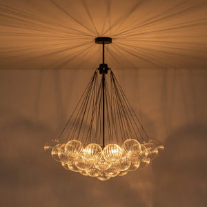 LightFixturesUSA - Glam Ribbed Glass Globe Textured Bubble Cluster Chandelier - Chandelier - Straight Ribbed Glass - 