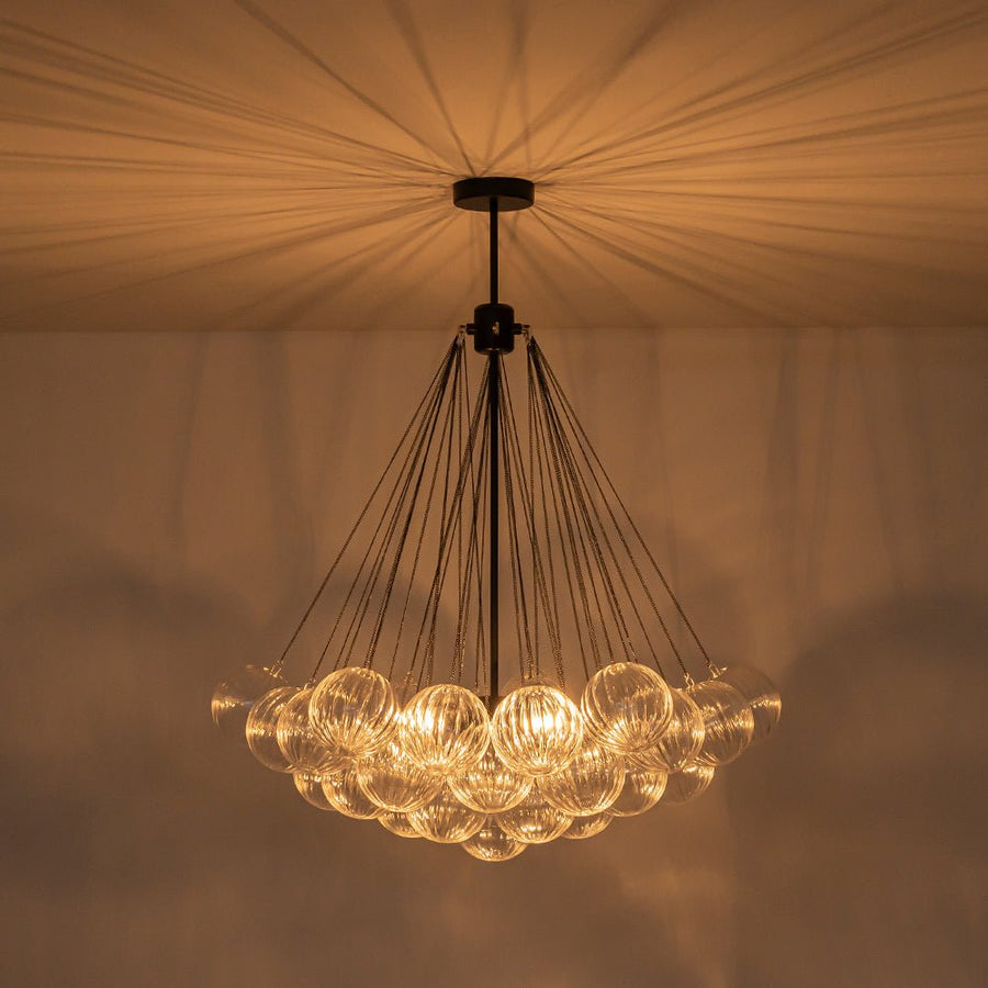 LightFixturesUSA - Glam Ribbed Glass Globe Textured Bubble Cluster Chandelier - Chandelier - Straight Ribbed Glass - 