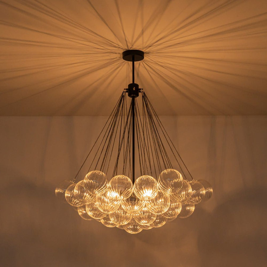 LightFixturesUSA - Glam Ribbed Glass Globe Textured Bubble Cluster Chandelier - Chandelier - Straight Ribbed Glass - 