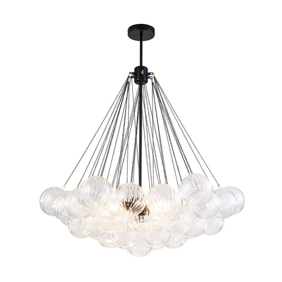 LightFixturesUSA - Glam Ribbed Glass Globe Textured Bubble Cluster Chandelier - Chandelier - Straight Ribbed Glass - 