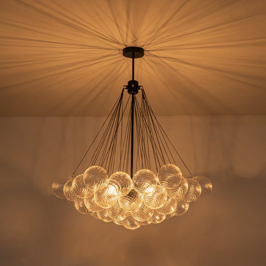 LightFixturesUSA - Glam Ribbed Glass Globe Textured Bubble Cluster Chandelier - Chandelier - Swirled Ribbed Glass - 