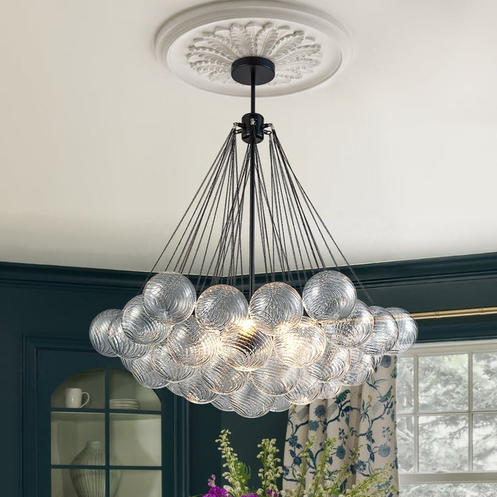LightFixturesUSA - Glam Ribbed Glass Globe Textured Bubble Cluster Chandelier - Chandelier - Swirled Ribbed Glass - 
