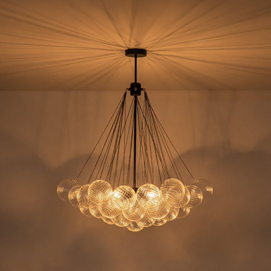 LightFixturesUSA - Glam Ribbed Glass Globe Textured Bubble Cluster Chandelier - Chandelier - Swirled Ribbed Glass - 