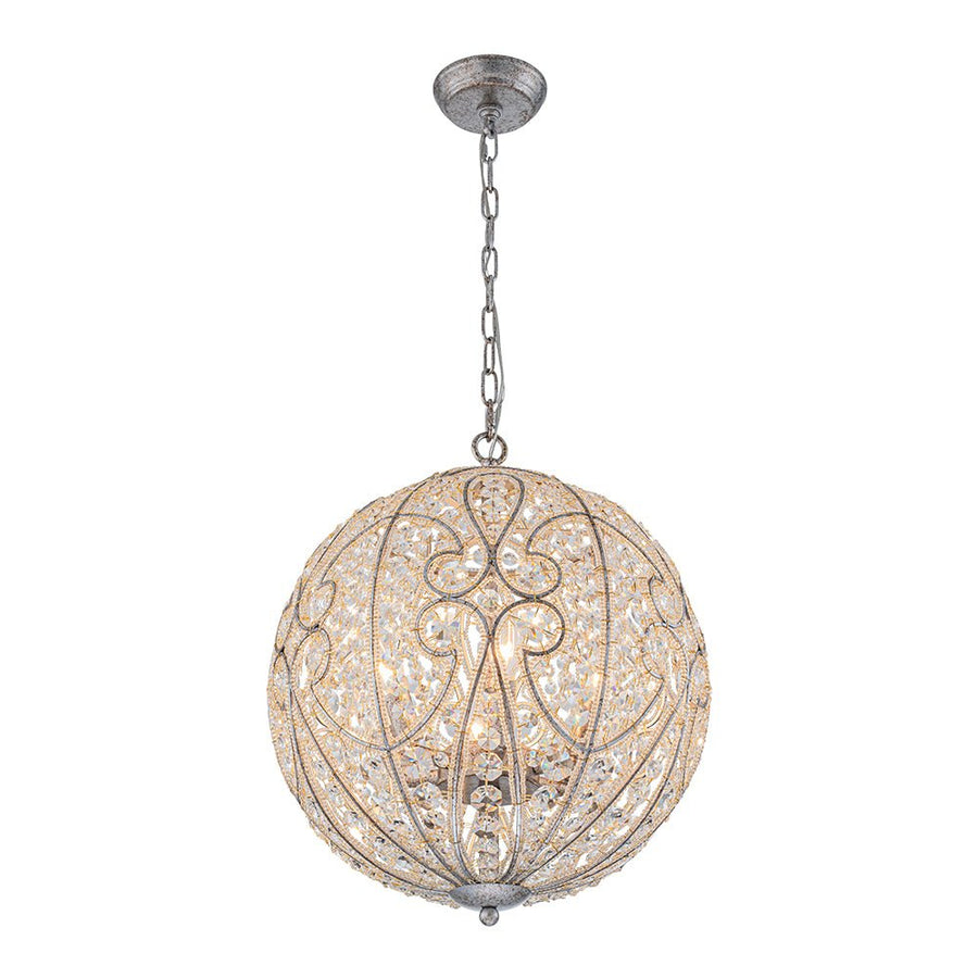 LightFixturesUSA - Glam Shabby Chic Crystal Globe Chandelier Distressed Silver - Chandelier - 6 - Lt - 