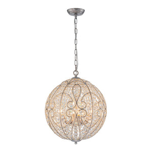 LightFixturesUSA - Glam Shabby Chic Crystal Globe Chandelier Distressed Silver - Chandelier - 6 - Lt - 