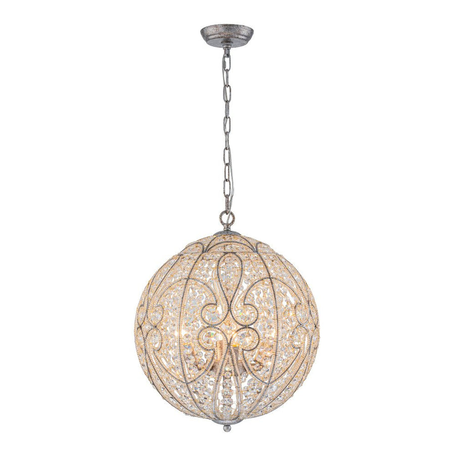 LightFixturesUSA - Glam Shabby Chic Crystal Globe Chandelier Distressed Silver - Chandelier - 6 - Lt - 